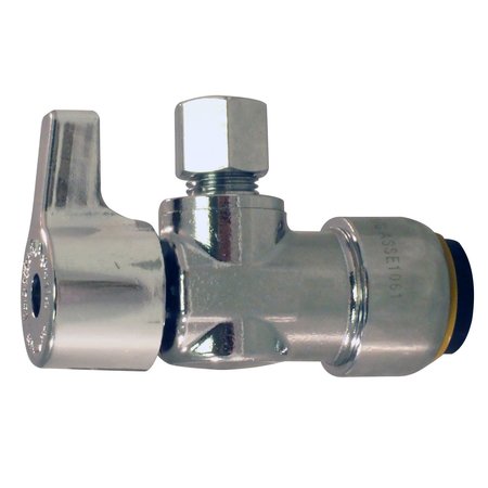 TECTITE BY APOLLO 1/2 in. Chrome-Plated Brass Push-To-Connect x 1/4 in. O.D. Compression Quarter-Turn Angle Stop Valve FSBVA1214C